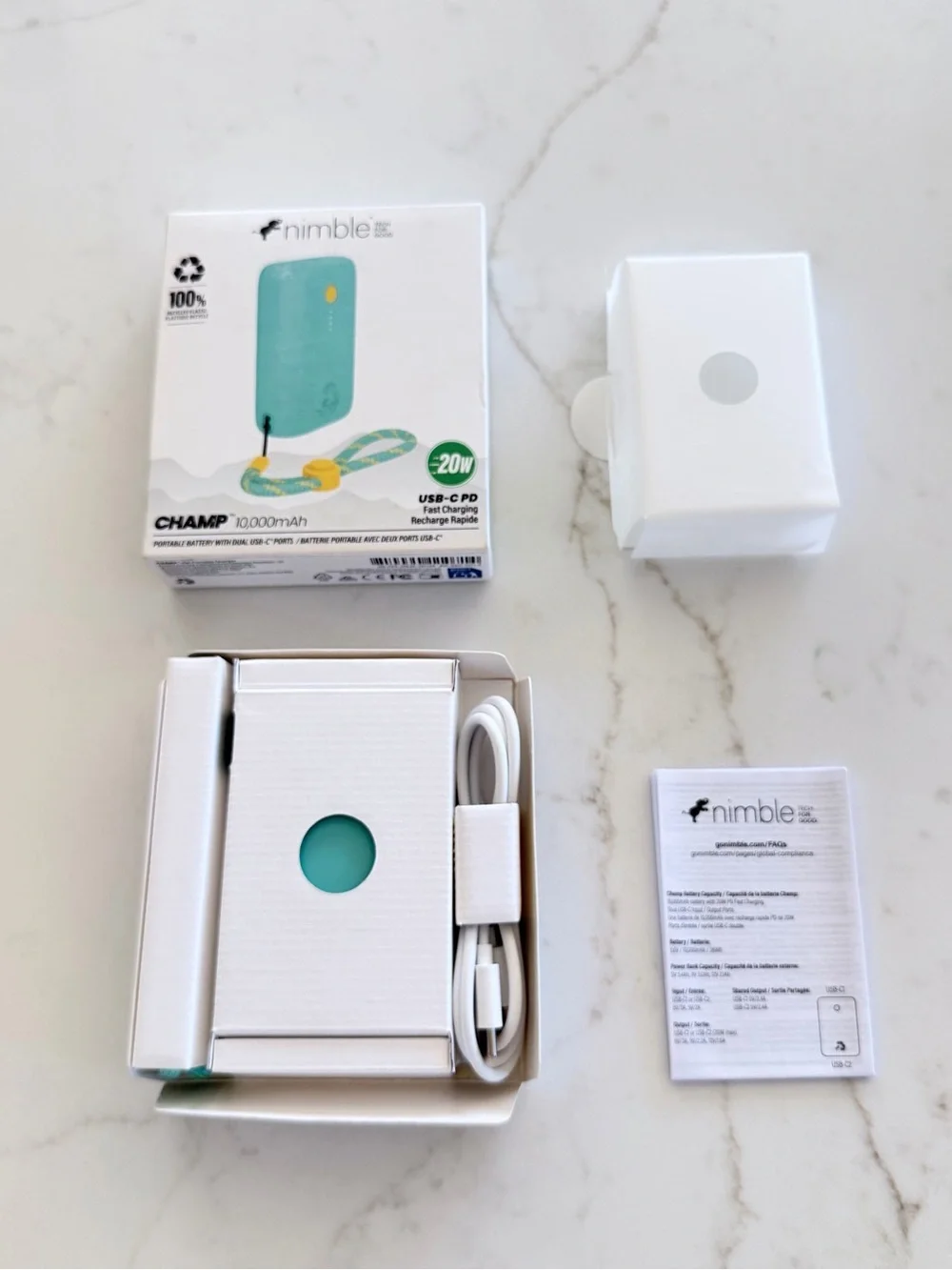 Nimble Champ 10,000mAh 20W USB-C PD Fast Charger Power Bank – New in box - Teal
